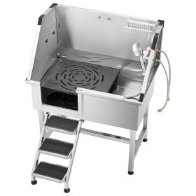38" Dog Grooming Bath Tub Stainless Steel w/ Stairs Faucet Left Door 38" Dog Grooming Bath Tub Stainless Steel w/ Stairs Faucet Left Door